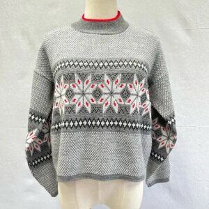 Vintage 80s Brunny Nordic fair isle tight knit mock neck sweater Size Small